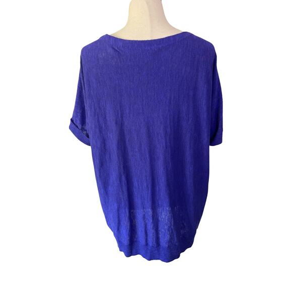 Eileen Fisher Organic Linen Cotton Knit Top XL Blue Short Sleeve Blouse VGUC - Picture 5 of 8